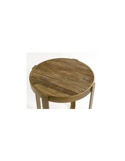 Mesa auxiliar dorada y olmo | Crisal Decoración